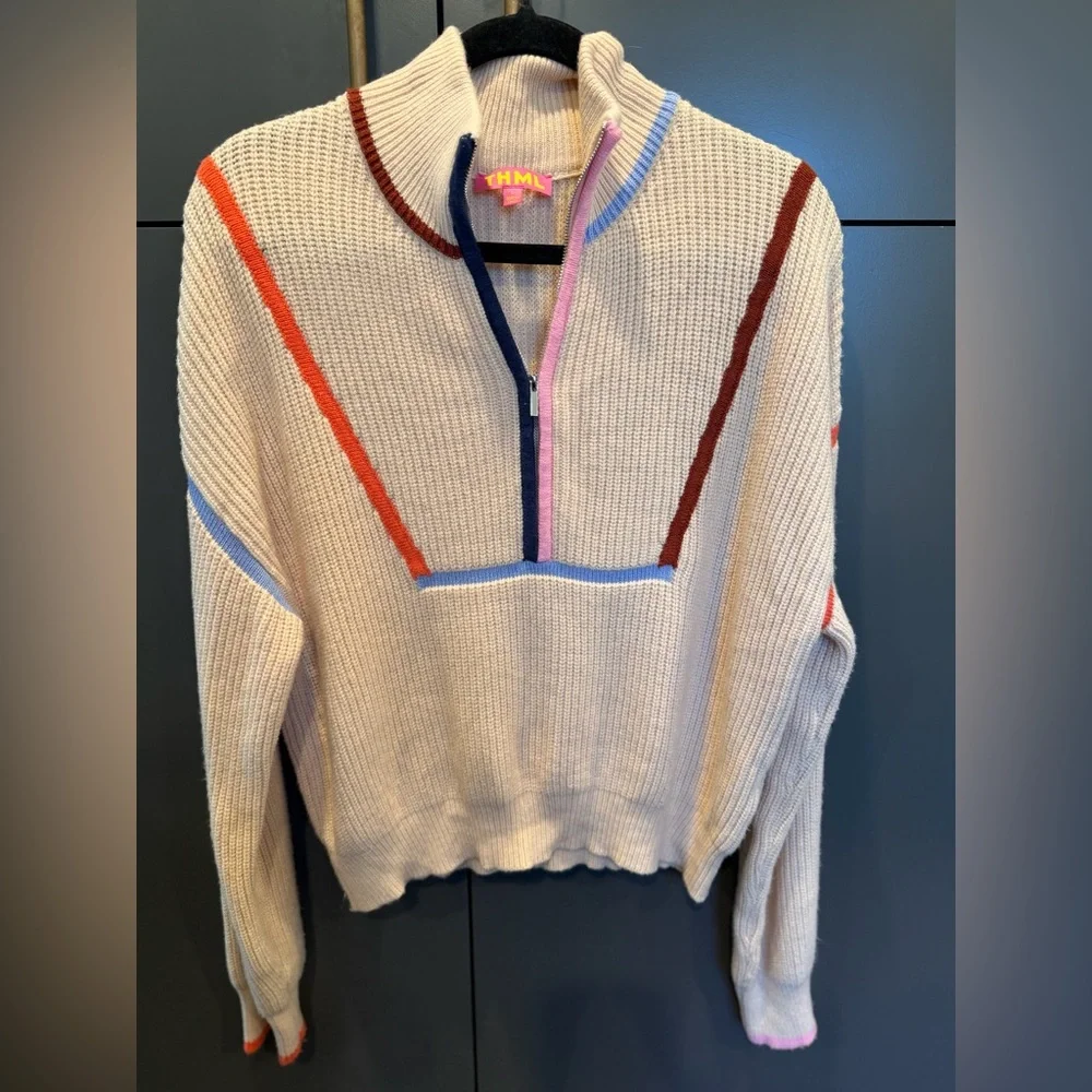 THML Colorblock Quarter Zip Knit Sweater | Size L - Picture 2 of 4